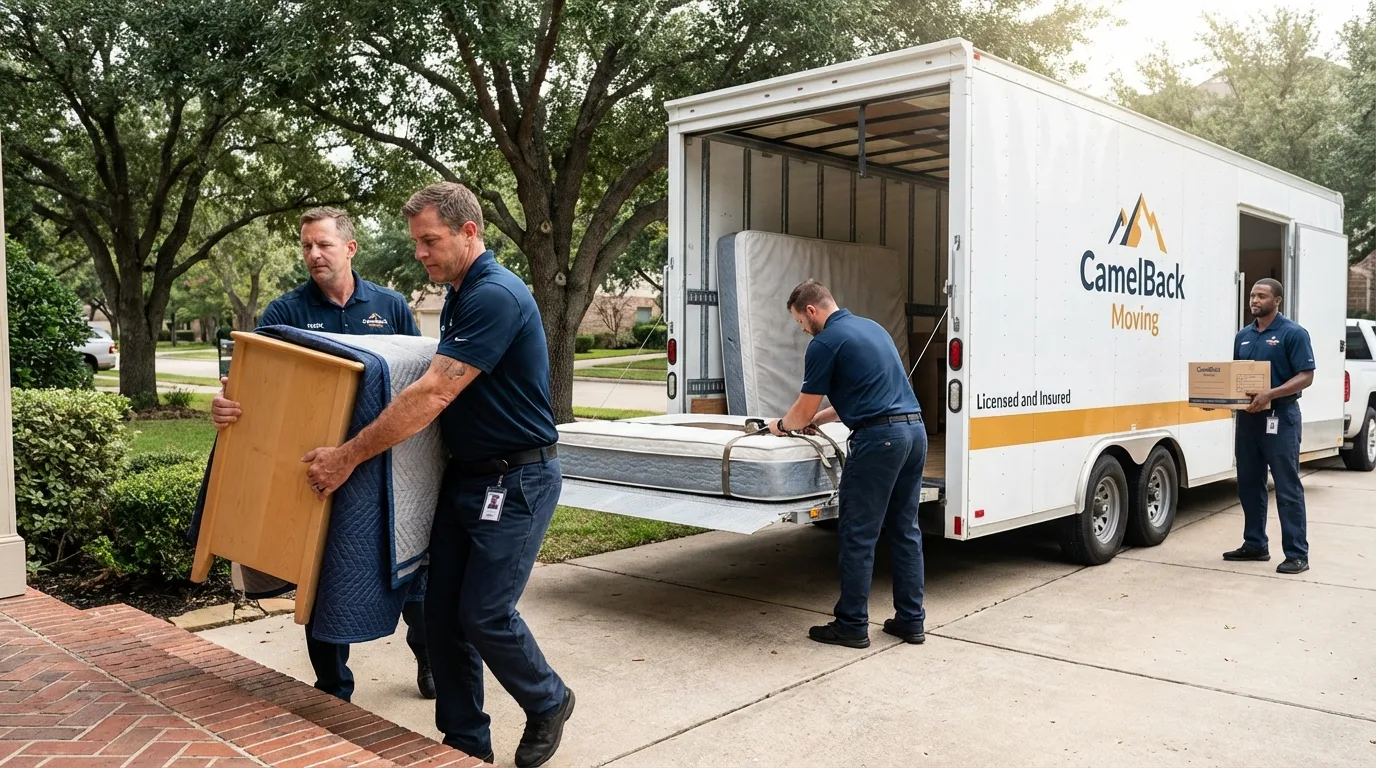 Crew loading residential truck for cross-state move from Weldon, CA