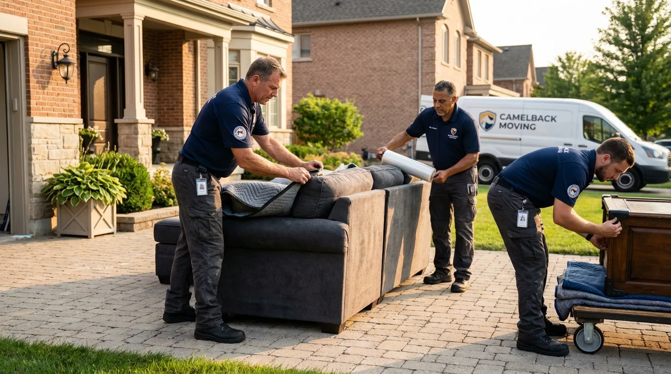 Large estate moving crew wrapping furniture in Weldon, CA