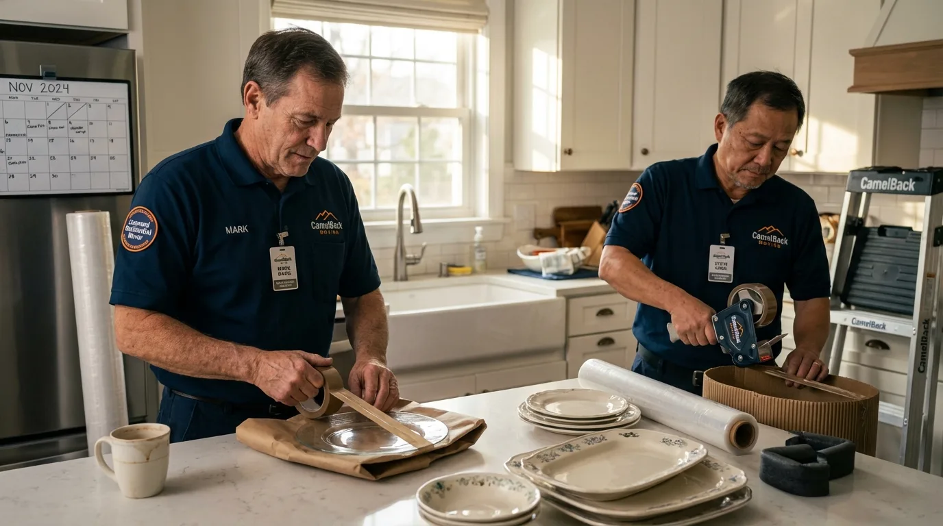 Professional crew packing kitchen dishware in Weldon, CA
